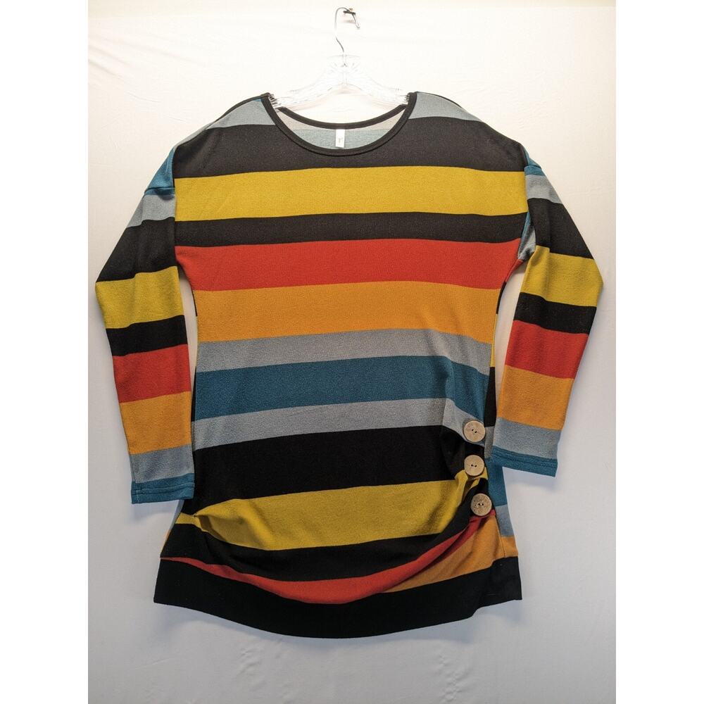Yincro Multicolor Striped Tunic Top Womens Large Long Sleeve Crew‎ Neck